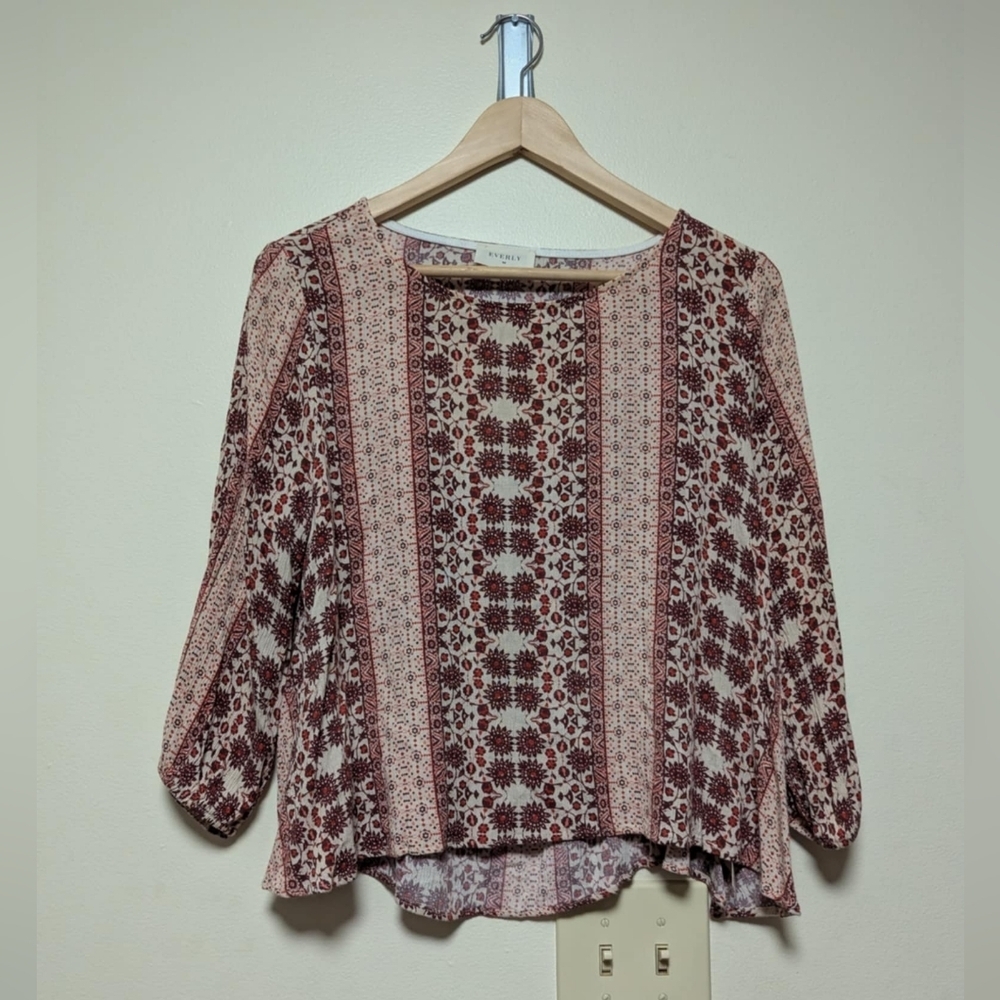 Everly Bohemian Floral Peasant Blouse Medium Festival Prairie